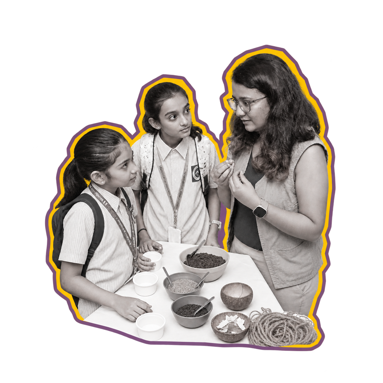 School students learning from an educator at a hands-on workshop